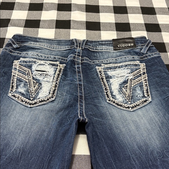 Vigoss Dublin Skinny Jeans Size 16 x 28 Raw Frayed Hem Embellished Distressed - Picture 9 of 14